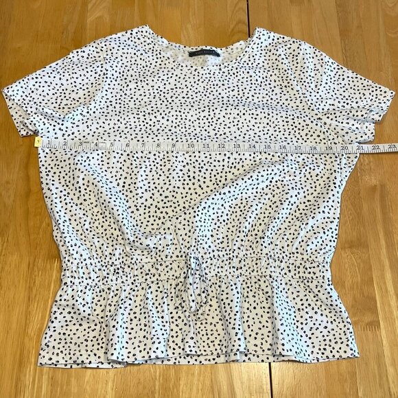 SUZY SHIER White Dot T-Shirt Top Peplum Short Sleeved Crew Neck Cropped Large - Picture 7 of 11